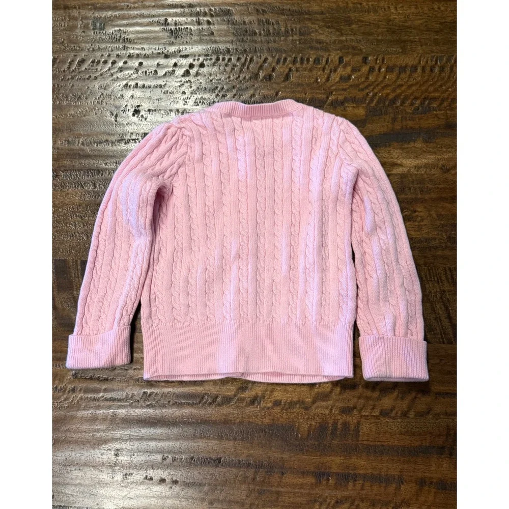 Ralph Lauren Kids Pink Cable Knit Cotton Cardigan Sweater 18M Navy Pony Logo
